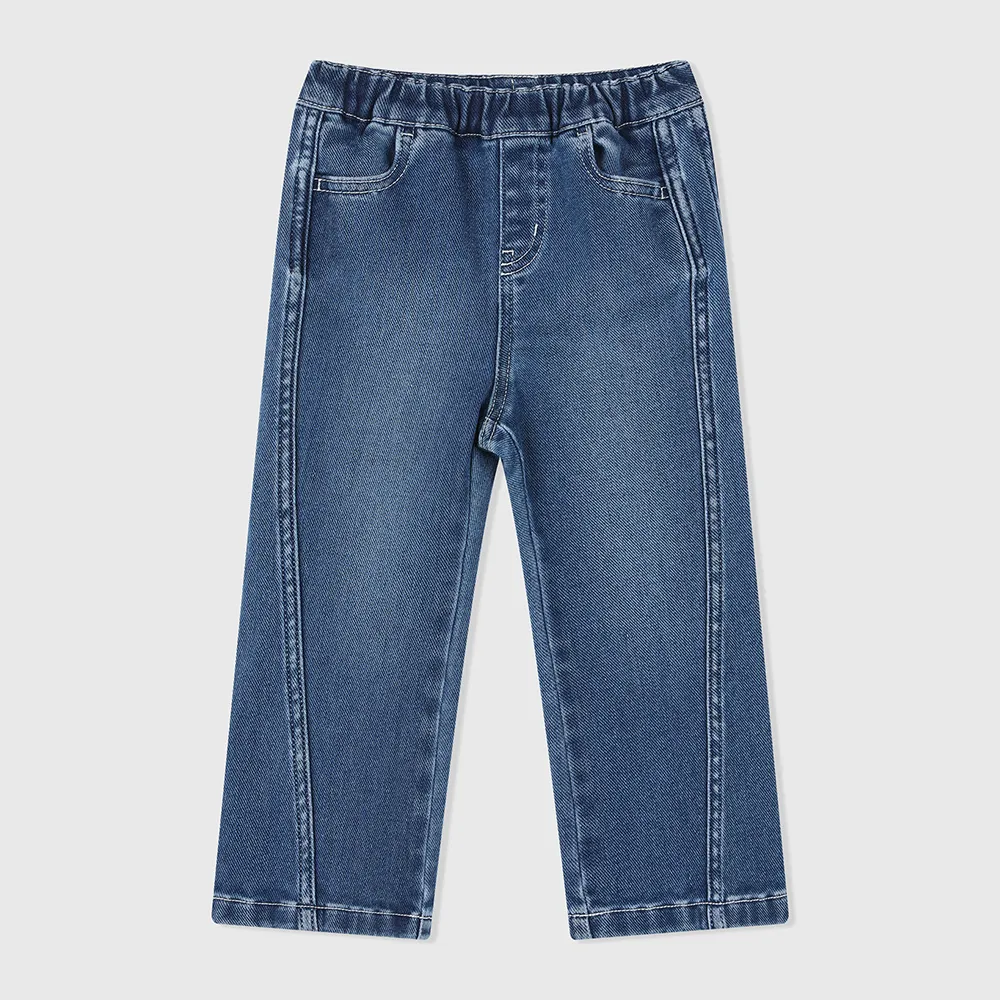 【GAP】女幼童裝 鬆緊錐形喇叭牛仔褲-深藍色(890217)