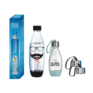 【Sodastream】超齊全配件組(全新螺旋鋼瓶x1  送 水滴水瓶1Lx1+好好帶水瓶x1+保冷袋x1)