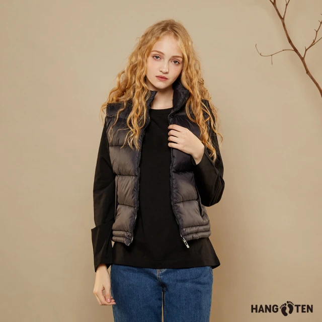 Hang TenHang Ten 女裝-韓國同步款-科技絨絎縫高領背心(黑)