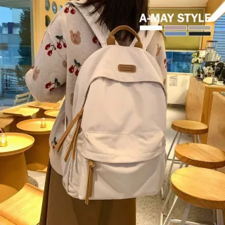 【Amay Style 艾美時尚】現貨 旅行登山後背包 防潑水尼龍包 極簡拼色學院風休閒雙肩後背包(5色)