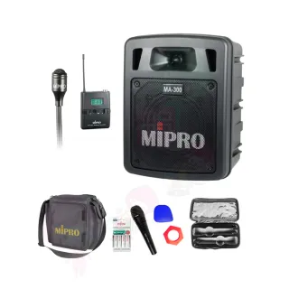 【MIPRO】MA-300(最新二代藍芽/USB鋰電池手提式無線擴音機+1領夾式麥克風+1發射器)