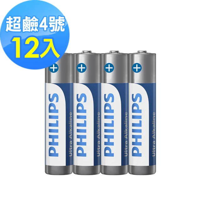 【Philips 飛利浦】4號超鹼電池(12顆)