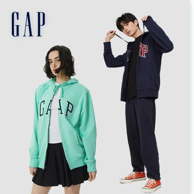 【GAP】男女同款 Logo連帽外套 冰淇淋系列 碳素軟磨法式圈織系列-多色可選(853131)