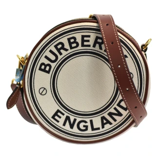 【BURBERRY 巴寶莉】Louise標誌圖案帆布皮格飾邊圓形斜背包(自然色80276021)