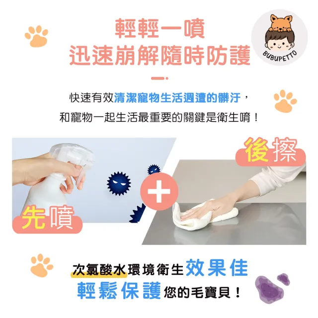 【BUBUPETTO】貓咪外出清潔用免稀釋次氯酸水350mlx1瓶(貓 寵物 外出)