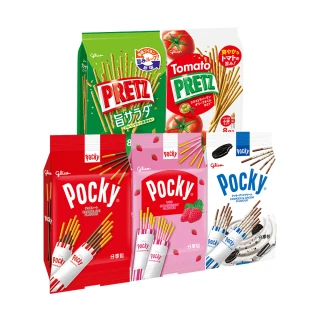 【Glico 格力高】Pocky百奇/PRETZ百力滋 袋裝分享包(巧克力/草莓/牛奶/番茄野菜/野菜沙拉)