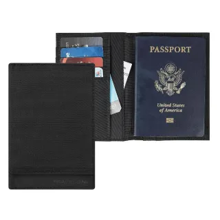 【Travelon】拼接皮革護照夾 墨黑(RFID防盜 護照保護套 護照包 多功能收納包)