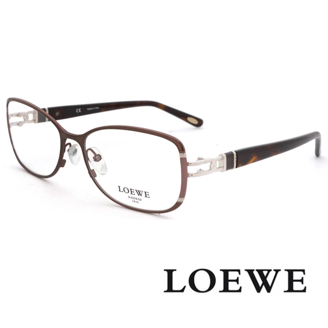 【LOEWE 羅威】歐美高級金屬感細方框光學眼鏡(咖啡 VLW416-0A57)