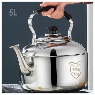 【CATIS】5L笛音壺 304加厚不鏽鋼水壺 燒水壺 茶壺 露營壺(5L大容量 自動鳴笛 快速導熱)