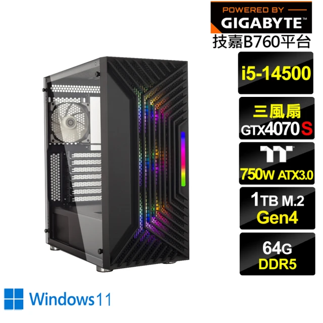 技嘉平台 i5十四核GeForce RTX 4070S Win11{鎮魂中將W}電競電腦(i5-14500/B760/64G/1TB)