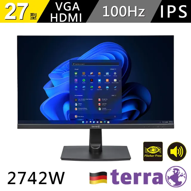 【terra 沃特曼】2742W 27型 IPS 100Hz 廣視角無邊框螢幕(3年保固/內建喇叭/零閃屏、低藍光)