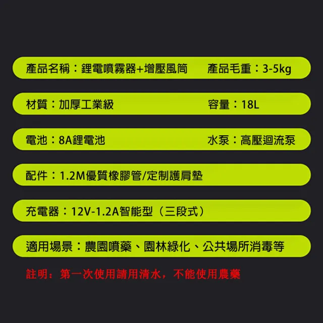 【芝浦】18L電動高壓噴霧器 增壓風筒(三開關純銅電機強勁可調節打藥桶)