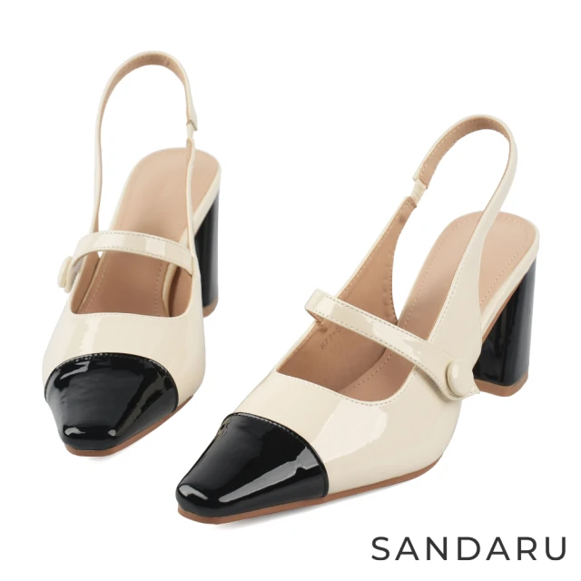 SANDARU 山打努SANDARU 山打努 跟鞋 撞色設計後空高跟瑪莉珍鞋(杏)
