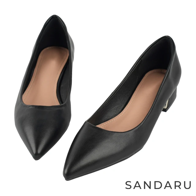 SANDARU 山打努 跟鞋 撞色設計後空高跟瑪莉珍鞋(黑)