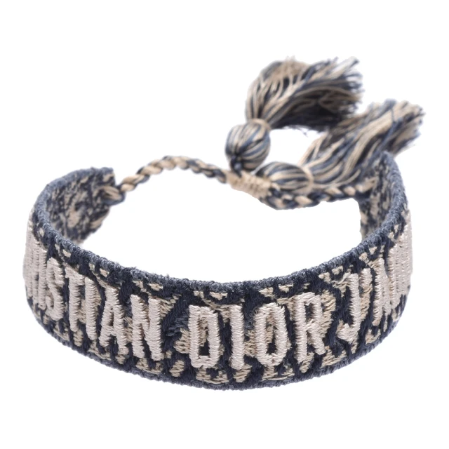 Dior 迪奧 經典品牌自母刺繡帆布肩背帶(青檸色S8553