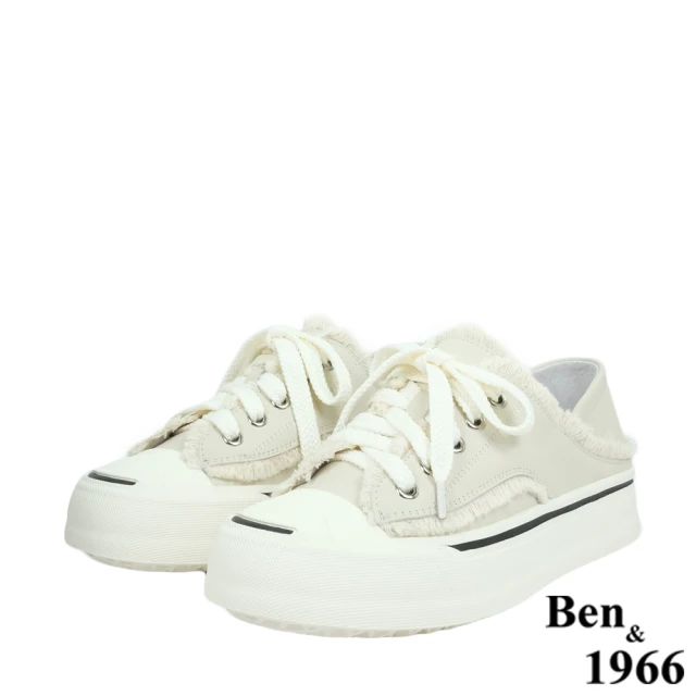 Ben&1966Ben&1966 Ben&1966高級絲綢羊皮可愛鬚鬚綁帶厚底休閒鞋-米白238112