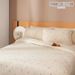 【YVONNE 以旺傢飾】100%美國棉被套+枕套組-巴黎印花 奶霜杏(雙人 純棉)