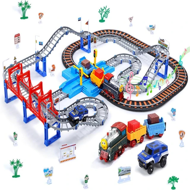 CuteStone 兒童聲光火車鐵道世界玩具套裝組合