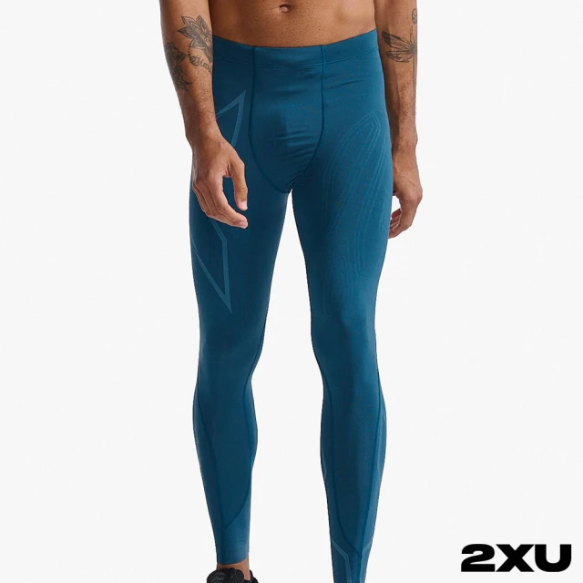 2XU 男 MCS高階跑步壓縮長褲(湖水藍/反光藍)