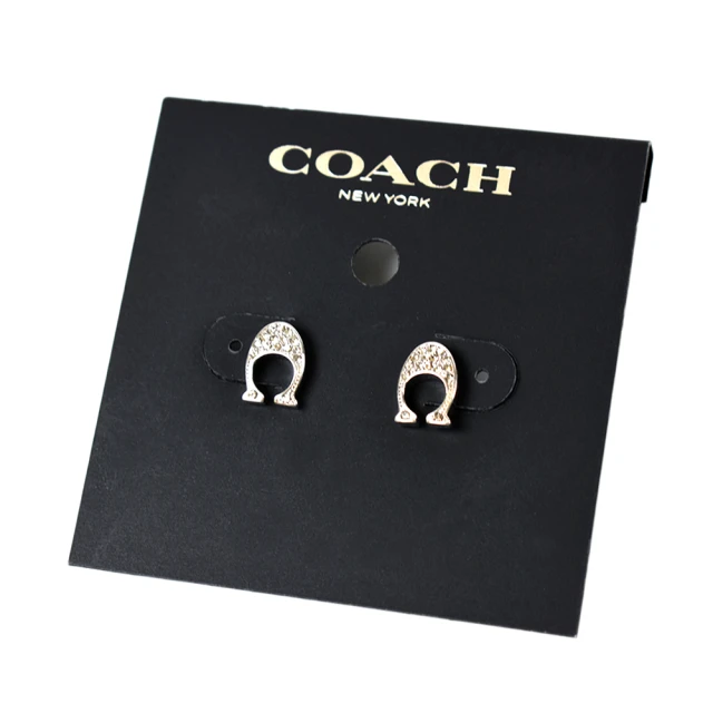 COACH 金屬花邊水鑽環形針式耳環(金色/粉色)好評推薦