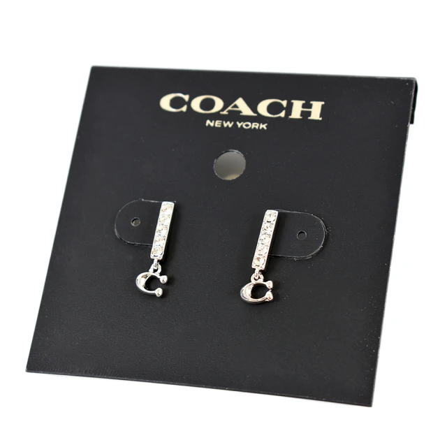 COACH 草寫標誌及玻璃水晶圓圈針式耳環(銀色)折扣推薦