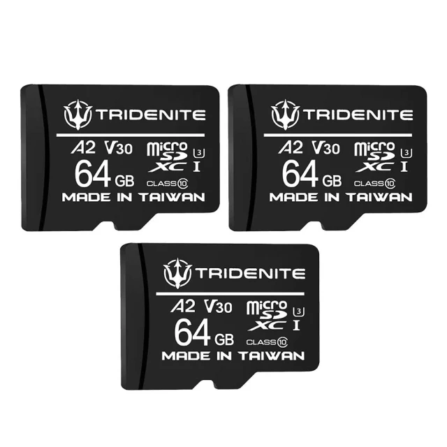 TRIDENITETRIDENITE MicroSDXC 64GB*3入 A2 V30 UHS-I U3 4K 攝影記憶卡-附轉卡(日本原廠直營)