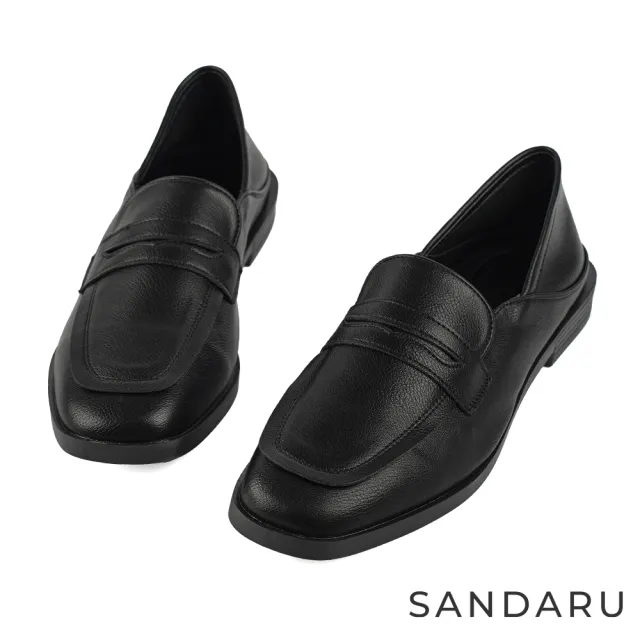 【SANDARU 山打努】樂福鞋 方頭兩穿平底便仕樂福鞋 平底鞋 皮鞋 紳士鞋 通勤鞋 兩穿鞋 通勤鞋(黑)