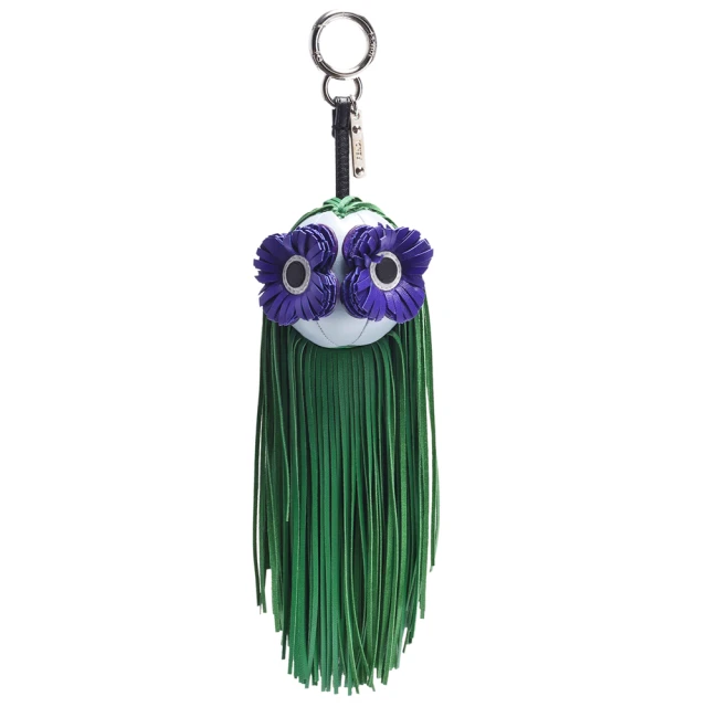 FENDI 芬迪 經典花朵眼睛皮革流蘇造型鑰匙圈/吊飾(綠色