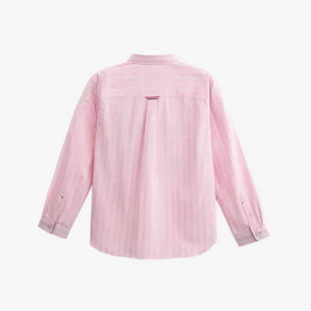 【Arnold Palmer 雨傘】男裝-學院風LOGO刺繡條紋長袖襯衫(粉紅色)