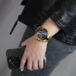 【BOSS】金框 藍面 金色不鏽鋼錶帶 三眼計時 44mm 男錶 手錶(1513340)