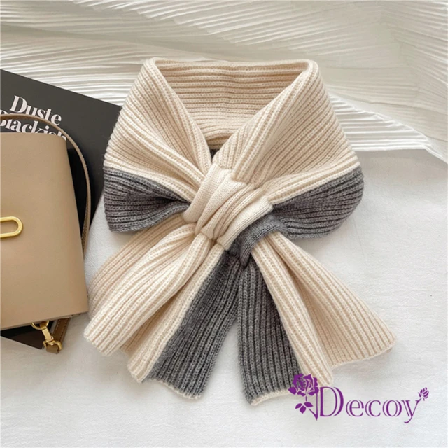 【Decoy】雙色蝴蝶結＊保暖針織輕巧脖圍圍巾(顏色可選)