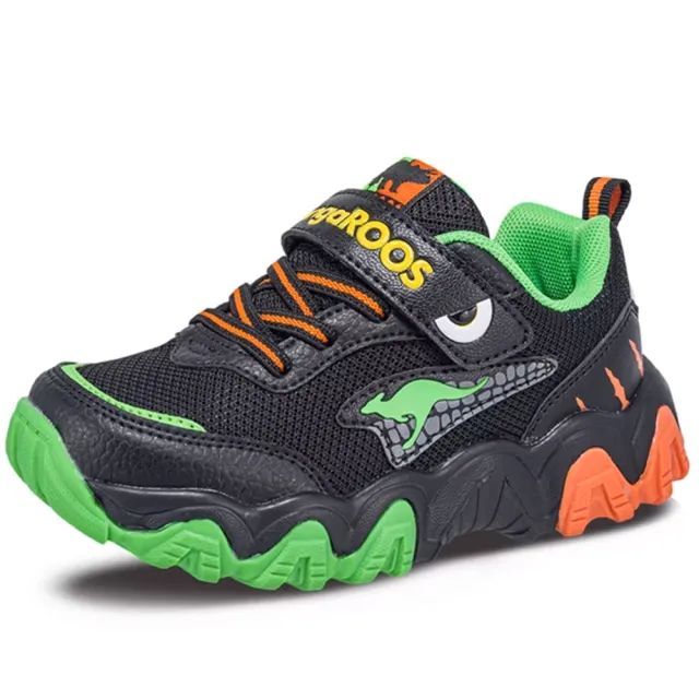【KangaROOS】美國袋鼠鞋 童鞋 DINO 恐龍系鋸齒運動鞋 黑綠橘(KK41331)