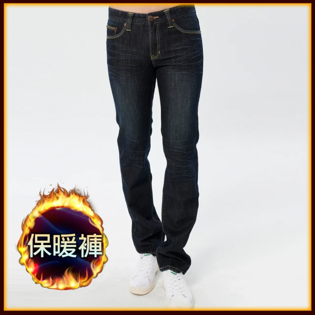 【BOBSON】男款熱感IN刺繡直筒褲(藍52)