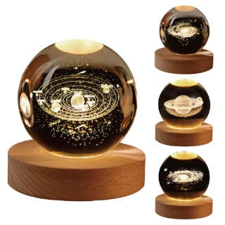 【2square shop】單入 星球3D雕刻水晶球 發光水晶球 水晶球(小夜燈 LED燈 聖誕節 交換禮物)