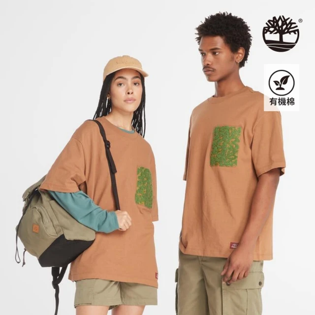 Timberland 中性棕色刺繡口袋短袖 T 恤(A411N254)