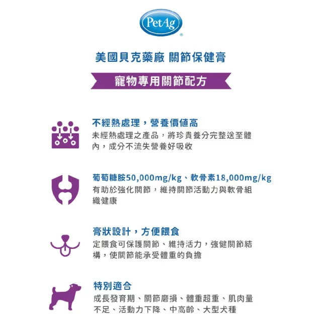【PetAg 貝克】美國犬貓營養學博士監製大廠 - 關節保健膏 141g