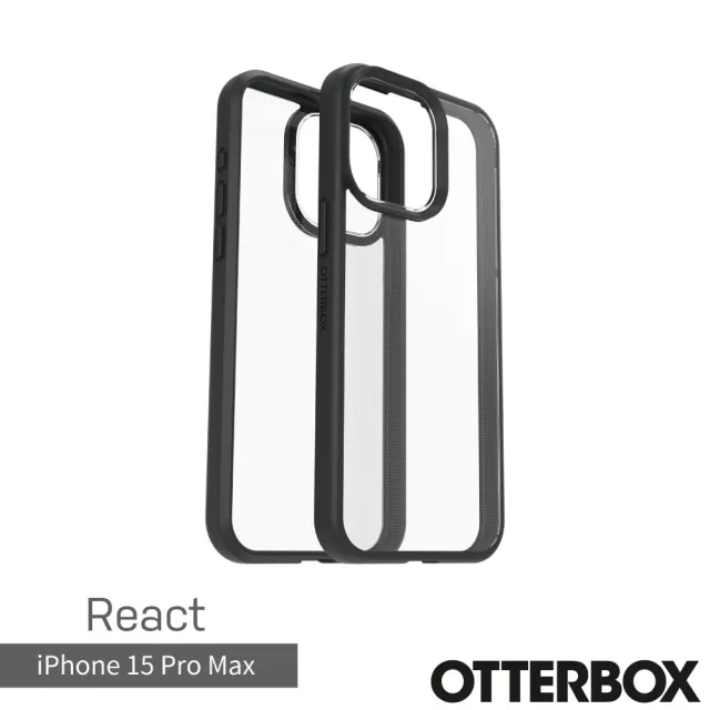 【OtterBox】iPhone 15 Pro Max 6.7吋 React 輕透防摔殼(黑透)