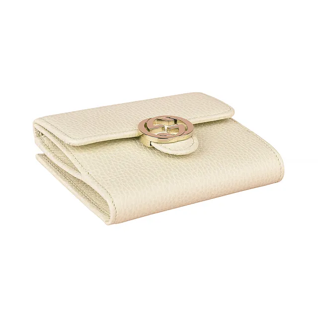 【GUCCI 古馳】GUCCI 雙G LOGO牛皮10卡釦式短夾(白)