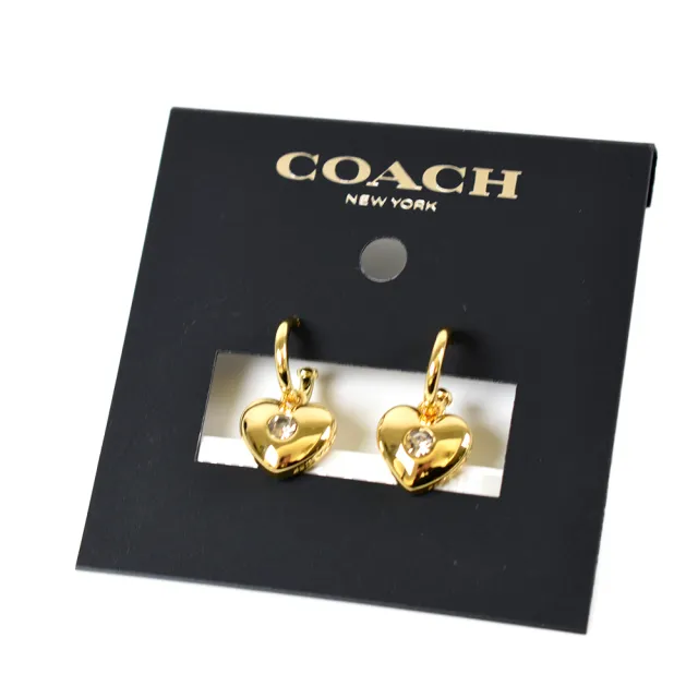 【COACH】愛心水鑽針式耳環-金色