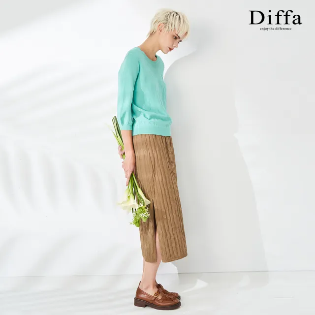 【Diffa】立體織紋七分袖針織衫-女