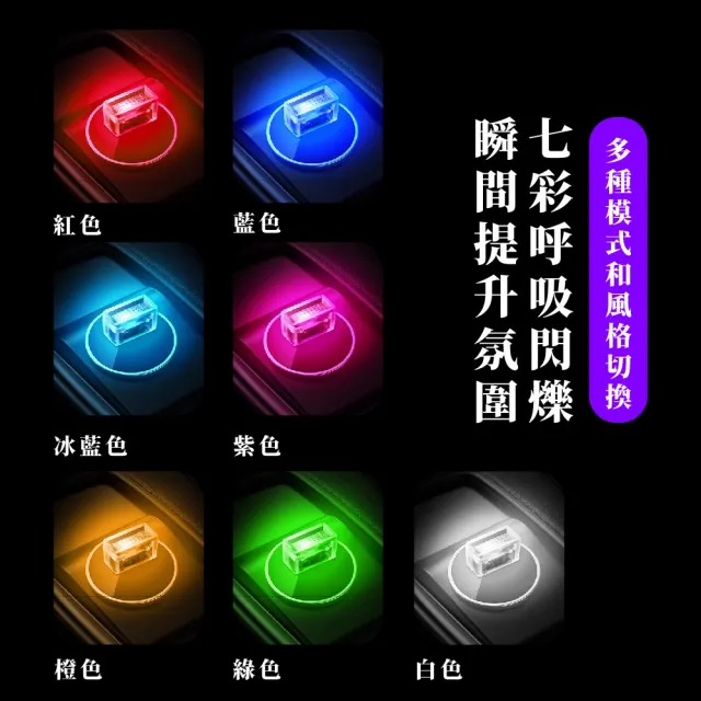 【質感RGB】USB七彩漸變氛圍燈2入(USB燈 車內裝飾 氣氛燈 led燈 小夜燈 變色燈 床頭燈 彩虹燈 七彩燈)