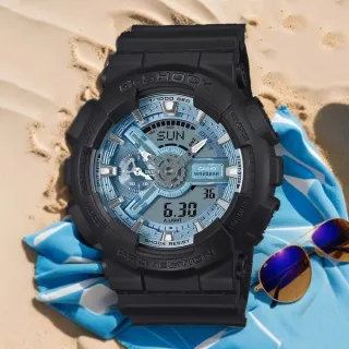【CASIO 卡西歐】G-SHOCK 冰藍色雙顯運動手錶 新年禮物(GA-110CD-1A2)
