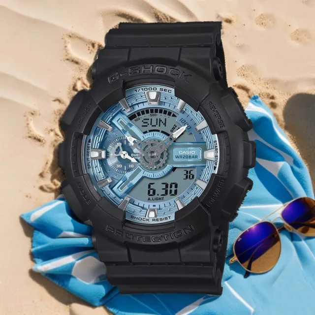 【CASIO 卡西歐】G-SHOCK 冰藍色雙顯運動手錶 開學(GA-110CD-1A2)