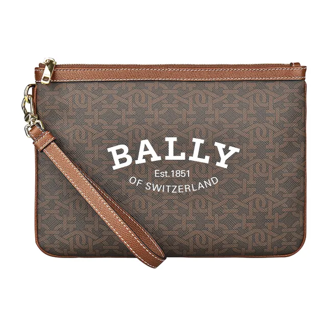 【BALLY】BALLY CERTHE 白字LOGO印花TPU拉鍊手拿包(棕)