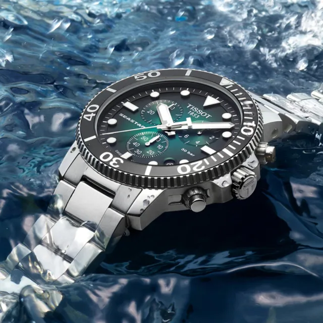 【TISSOT 天梭 官方授權】SEASTAR 1000 海洋之星 300米潛水計時腕錶 母親節 禮物(T1204171109101)