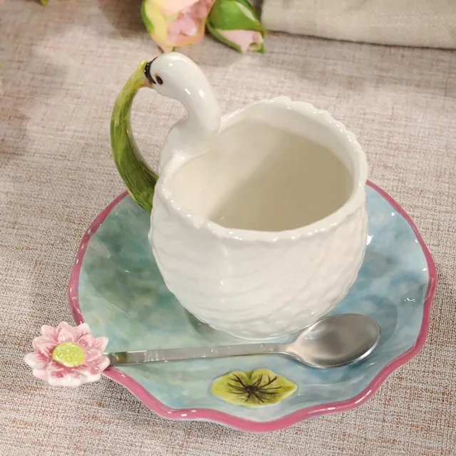 【Function art 藝術瓷】池中天鵝陶瓷杯盤組(含小湯匙)