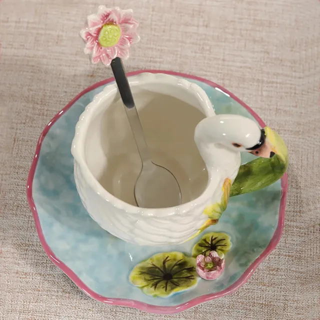 【Function art 藝術瓷】池中天鵝陶瓷杯盤組(含小湯匙)