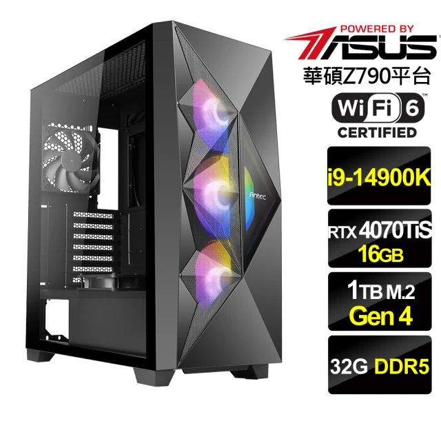 華碩平台華碩平台 i9二十四核GeForce RTX 4070 Ti SUPER{冥戰將}電競機(i9-14900K/Z790/32G/1TB/WiFi6)