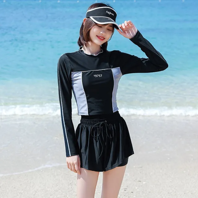 【STizi 史堤茲】兩件式長袖泳裝 休閒風 運動風 溫泉泳衣 多件式 女泳裝(450)