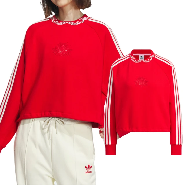 adidas 愛迪達 Jac Crew Neck 女款 紅色 圓領 舒適 大學T 運動上衣 長袖 IX4228